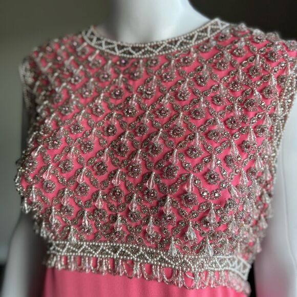 Vintage 60’s Beaded Bodice Gown Maxi Dress With Back Bows - Picture 4 of 13